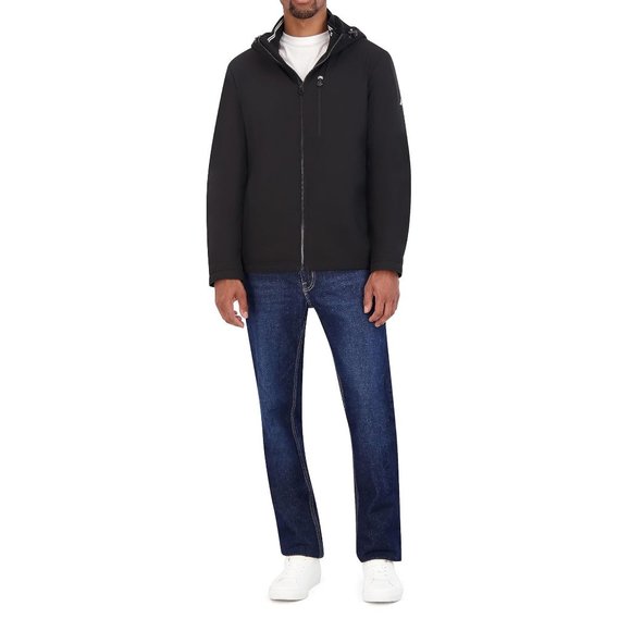 Nautica Men's Hooded Softshell WR Windbreaker Jacket Faux Shearling Lining Black - Picture 4 of 5
